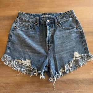 Wild Fable High-Rise Distressed Denim Button Fly Shorts Frayed Hem, Sz 8